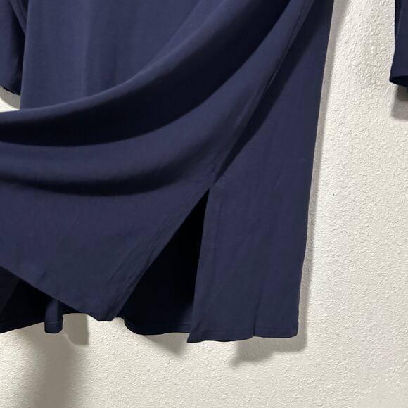 Eileen Fisher Tunic Top Small Navy 3/4 Sleeve Boat Neck Side Slits - Picture 5 of 8